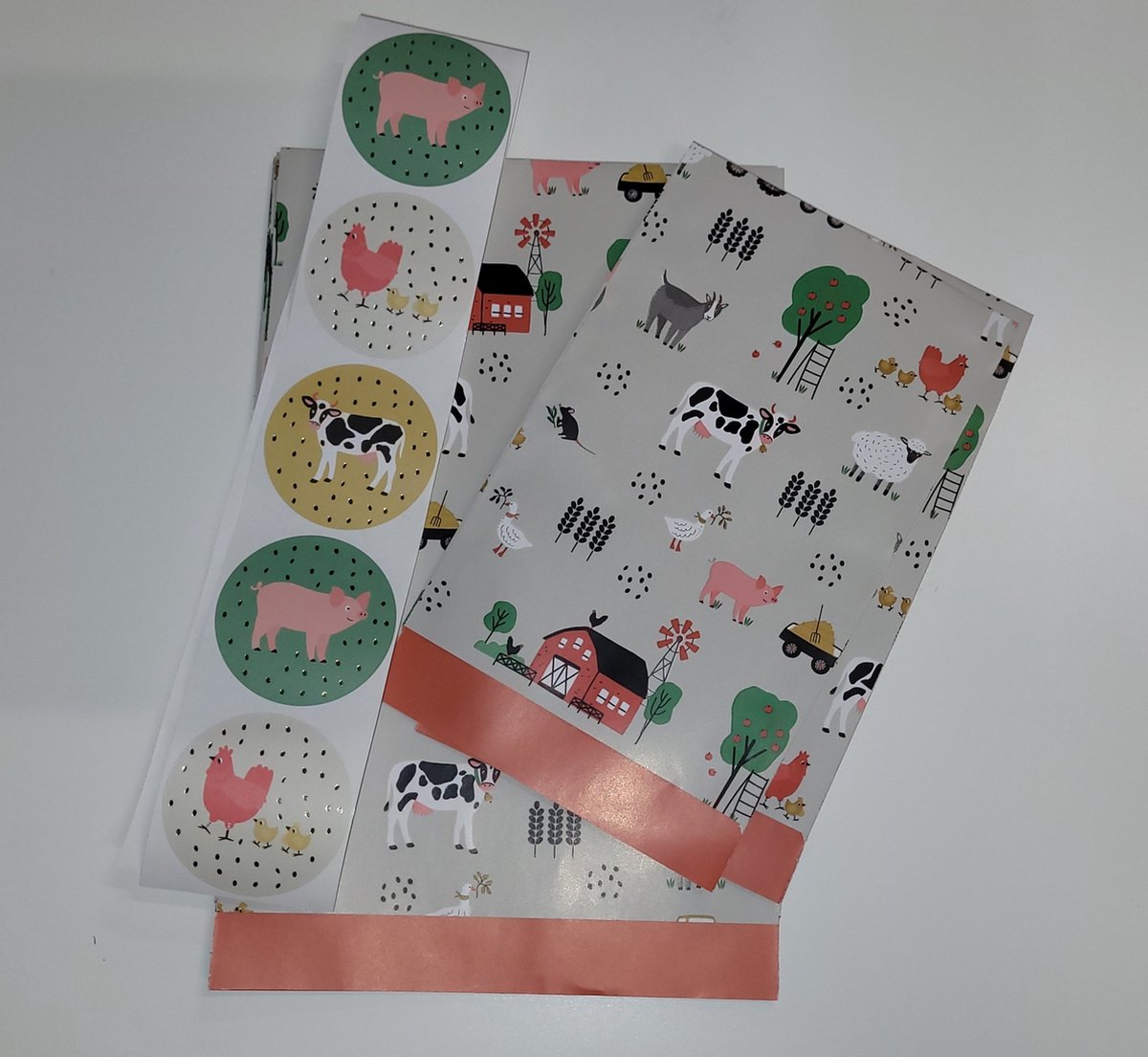 HOP - Cadeau verpakking set - Farm - Soft red - Zakjes - Stickers