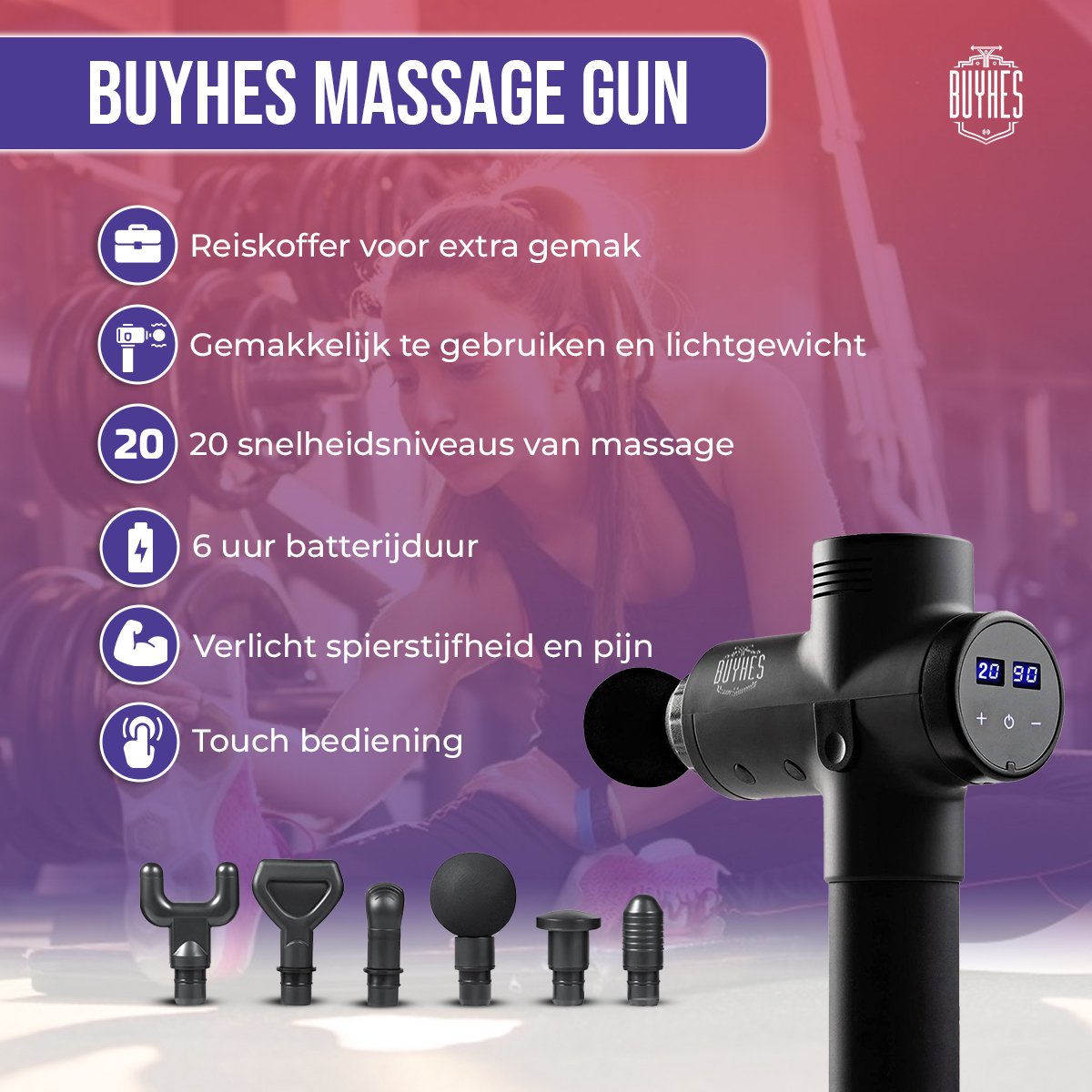 BuyHes Massage Gun Pijnbestrijding met Diepe Weefselmassage - afbeelding 2