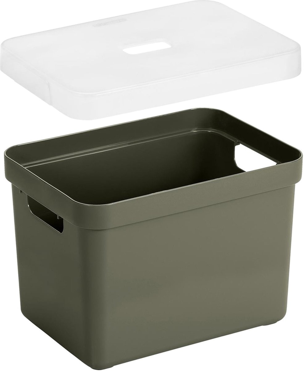 Sunware Opbergboxen met transparante deksel - 3x stuks - kastmanden - donkergroen - 18 liter - kunststof - 35 x 25 x 24 cm - Opbergers