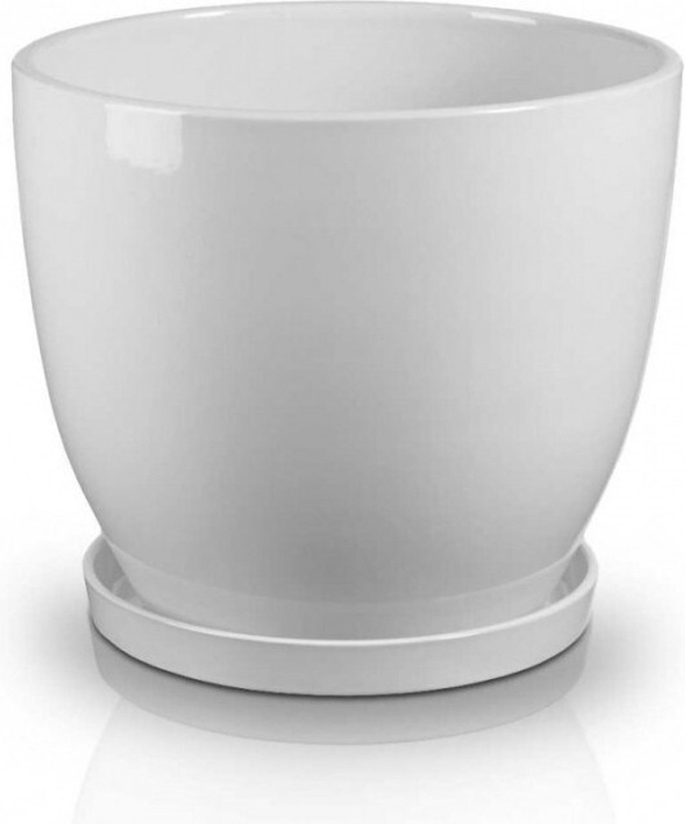 ‎Decoratieve bloempot met pallet Mood d26cm/h28cm wit‎