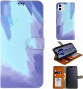 Samsung Galaxy S22 Plus - Ultra Bescherming - Winter Blue - Aquarel - Edge to Edge - Vloeibare Kunstleer - Telefoon Bookcase met 3x kaarthouder