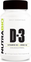 NutraBio Vitamine D (2000 EI) - 150 Plantaardige Capsules