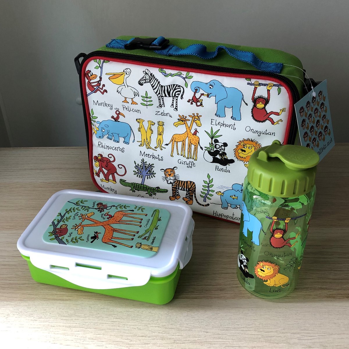 Jungle dieren lunchtas met lunchboxje en drinkfles / drinkbeker - Tyrrell Katz