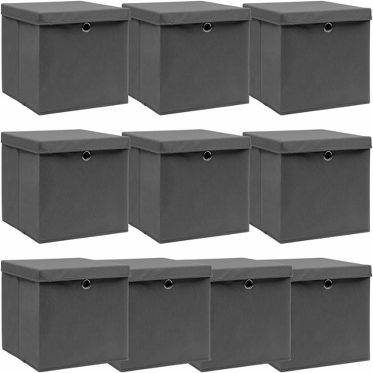 vidaXL - Opbergboxen - met - deksel - 10 - st - 32x32x32 - cm - stof - grijs