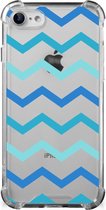 GSM Hoesje Geschikt voor iPhone SE 2022/2020 | Geschikt voor iPhone 8/7 Trendy Telefoonhoesjes met transparante rand Zigzag Blauw