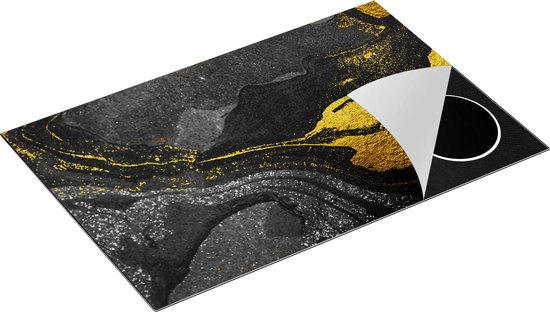 Chefcare Inductie Beschermer Abstracte Kunst - Zwart Gouden Marmer - 81,6x52,7 cm - Afdekplaat Inductie - Kookplaat Beschermer - Inductie Mat