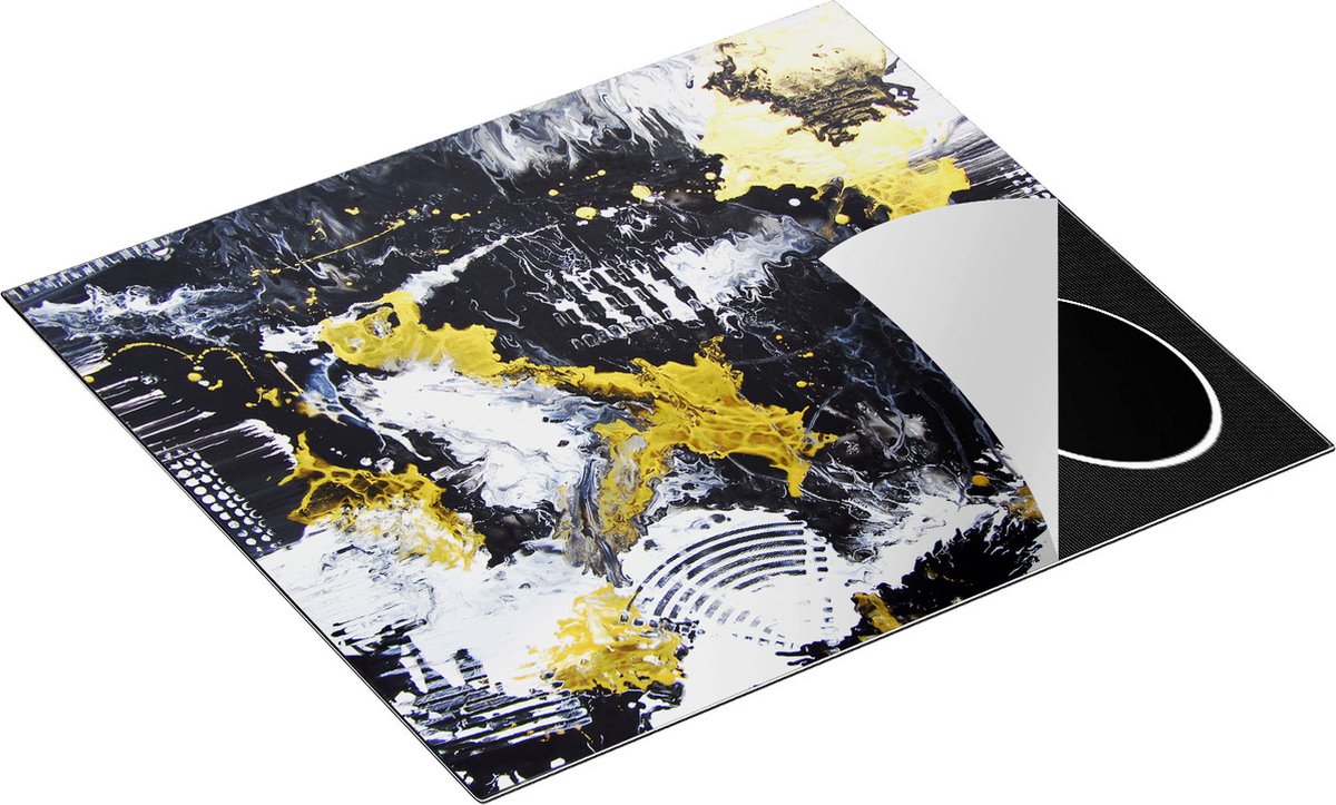 Chefcare Inductie Beschermer Abstracte Kunst met Zwart, Wit en Goud - 59x52 cm - Afdekplaat Inductie - Kookplaat Beschermer - Inductie Mat