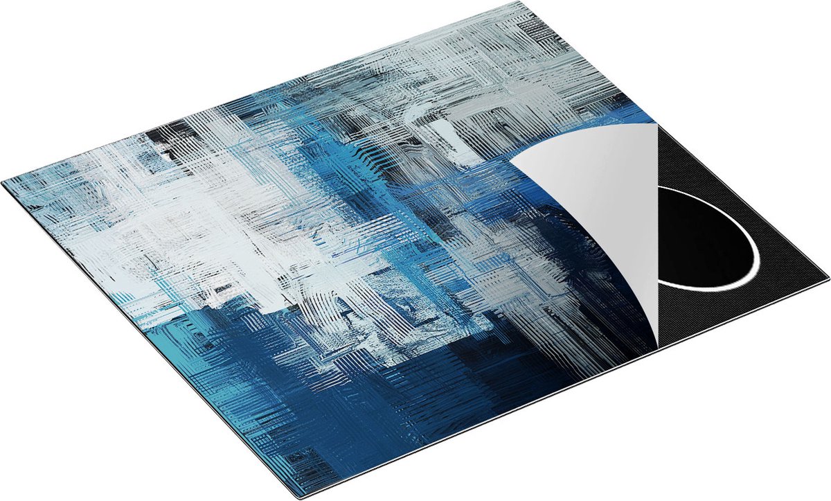 Chefcare Inductie Beschermer Abstracte Kunst - Blauw Witte Penseelstreken - 58,3x51,3 cm - Afdekplaat Inductie - Kookplaat Beschermer - Inductie Mat