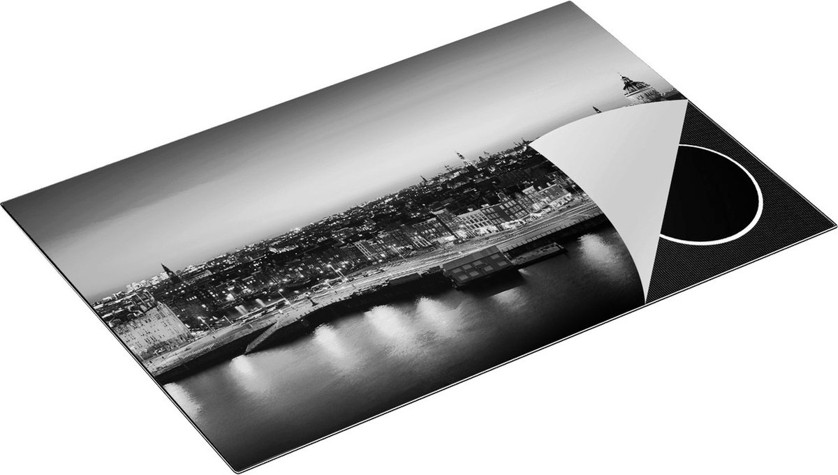 Chefcare Inductie Beschermer Amsterdam Centrum in de Nacht - Zwart Wit - 81,6x52,7 cm - Afdekplaat Inductie - Kookplaat Beschermer - Inductie Mat