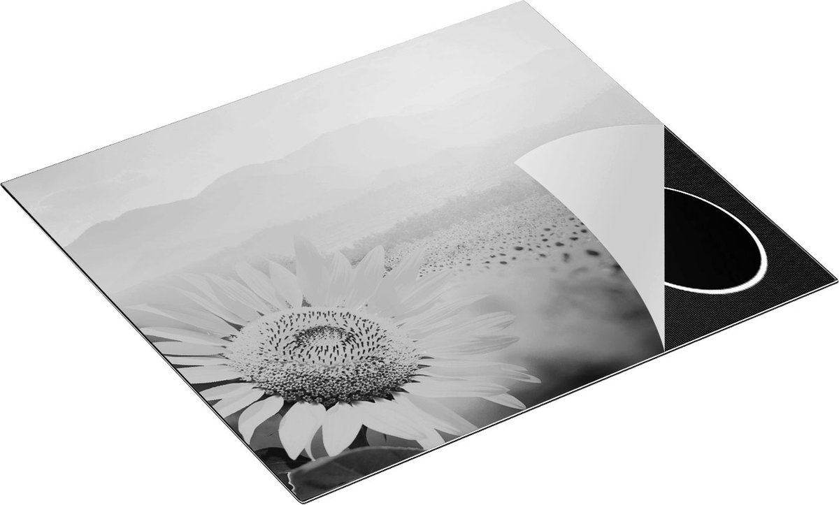 Chefcare Inductie Beschermer Zonnebloemen Veld met Zonopkomst - Zwart Wit - 57,6x51,6 cm - Afdekplaat Inductie - Kookplaat Beschermer - Inductie Mat