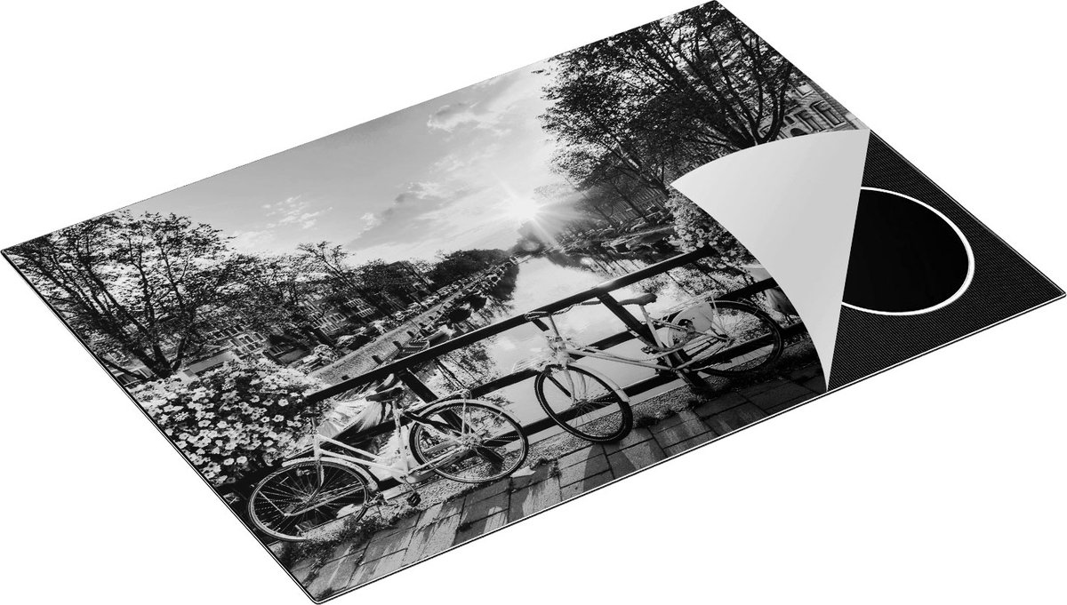 Chefcare Inductie Beschermer Amsterdamse Brug met Zonsopgang - Zwart Wit - 77x51 cm - Afdekplaat Inductie - Kookplaat Beschermer - Inductie Mat