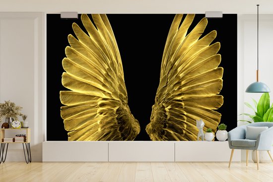 Papier peint - Papiers Papier peint photo Ailes dorées sur fond noir - Largeur 450 cm x Hauteur 300 cm