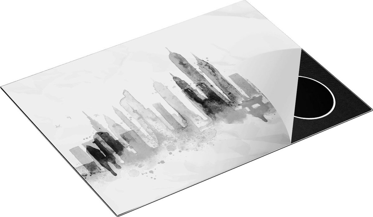Chefcare Inductie Beschermer Kleurrijk New York van Aquarel - Abstract - Zwart Wit - 70x55 cm - Afdekplaat Inductie - Kookplaat Beschermer - Inductie Mat