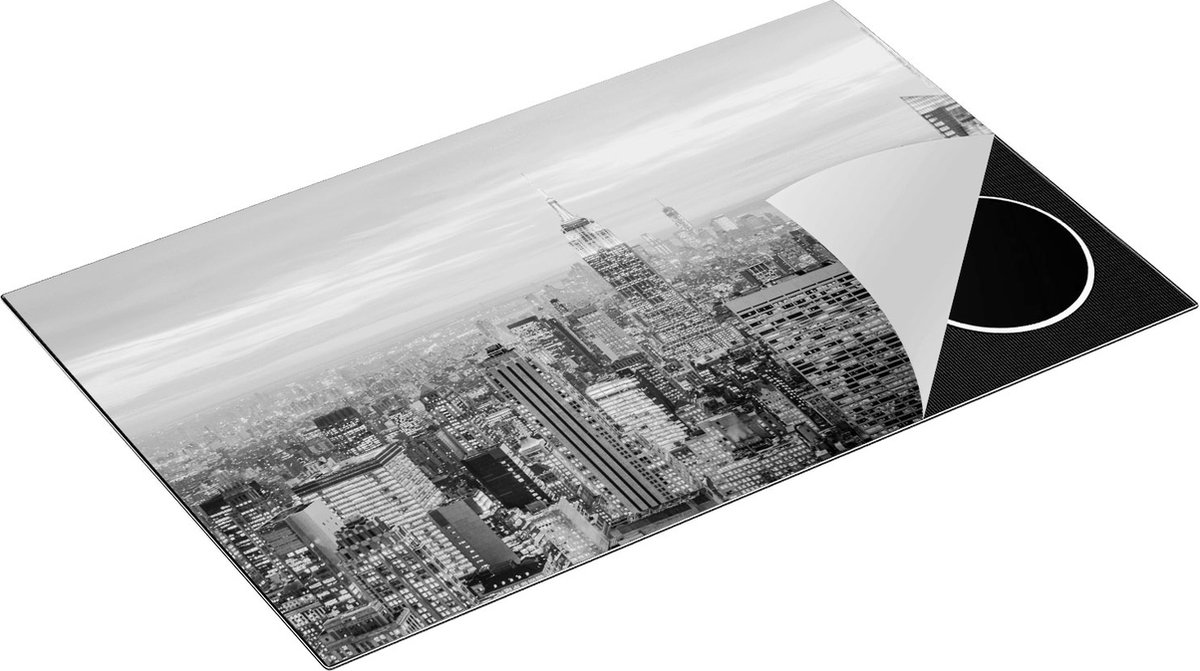 Chefcare Inductie Beschermer New York Skyline met Lichten bij Zonsondergang - Zwart Wit - 85x50 cm - Afdekplaat Inductie - Kookplaat Beschermer - Inductie Mat