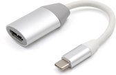 Type C naar HDMI-adapter, zilveren kleur met een korte kabel. USB 3.1-technologie voor hoge snelheid.