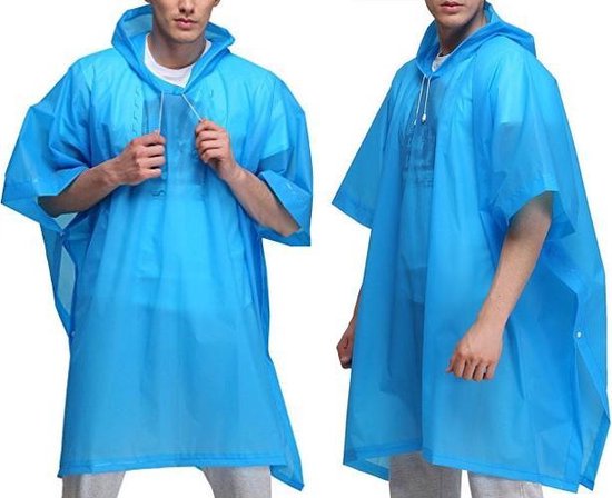 Duo Pack Blauwe Lichtgewicht Regenponcho met Witte Koord - 2 Stuks | Poncho | Regen | Regenjas | Regenkleding | Koordjes Wit | Blauw - Merkloos