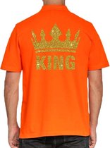 Koningsdag poloshirt / polo t-shirt King met gouden glitters oranje heren - Koningsdag kleding/ shirts M