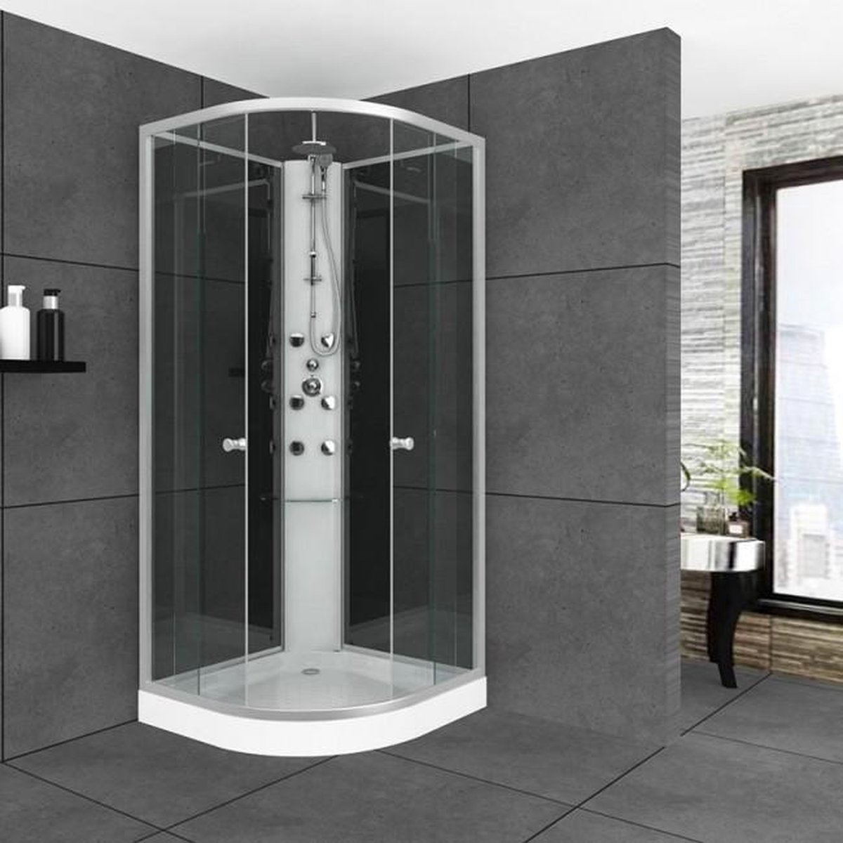 Douchecabine Basic Douche Pearl Kwartrond Schuifdeur 90x90x236cm Helder