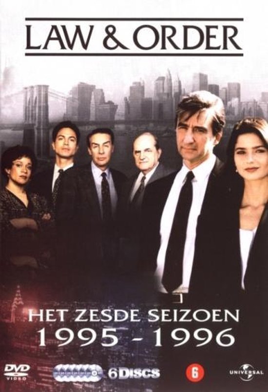 De cast van Law & Order, met in het midden Jerry Orbach, op de voorkant van de dvd-hoes van seizoen 6.