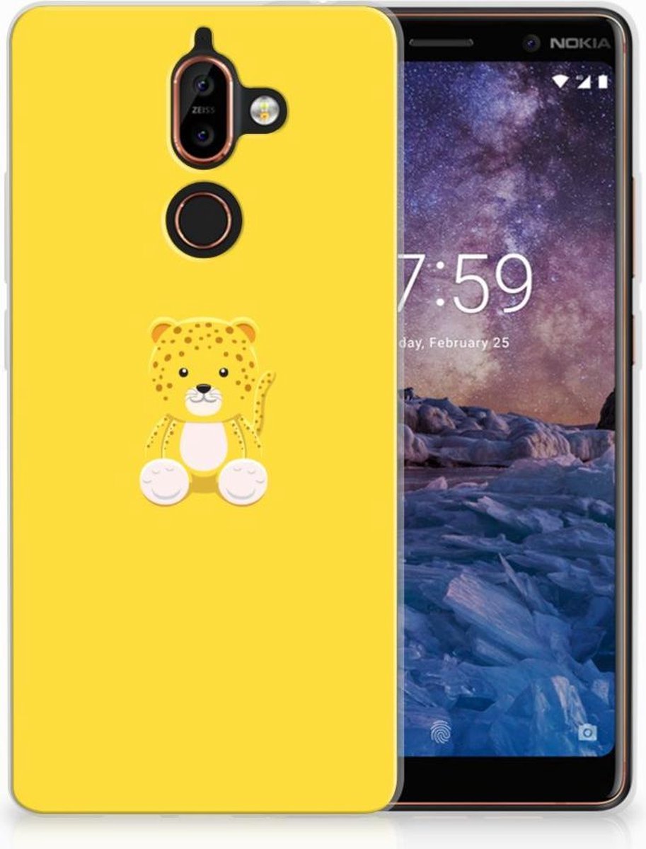 Nokia 7 Plus Telefoonhoesje met Naam Baby Leopard