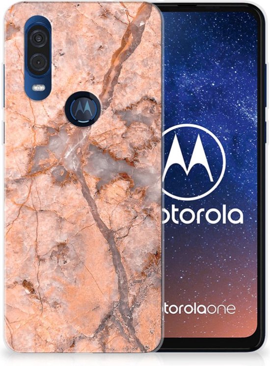 TPU Siliconen Hoesje Motorola One Vision Marmer Oranje
