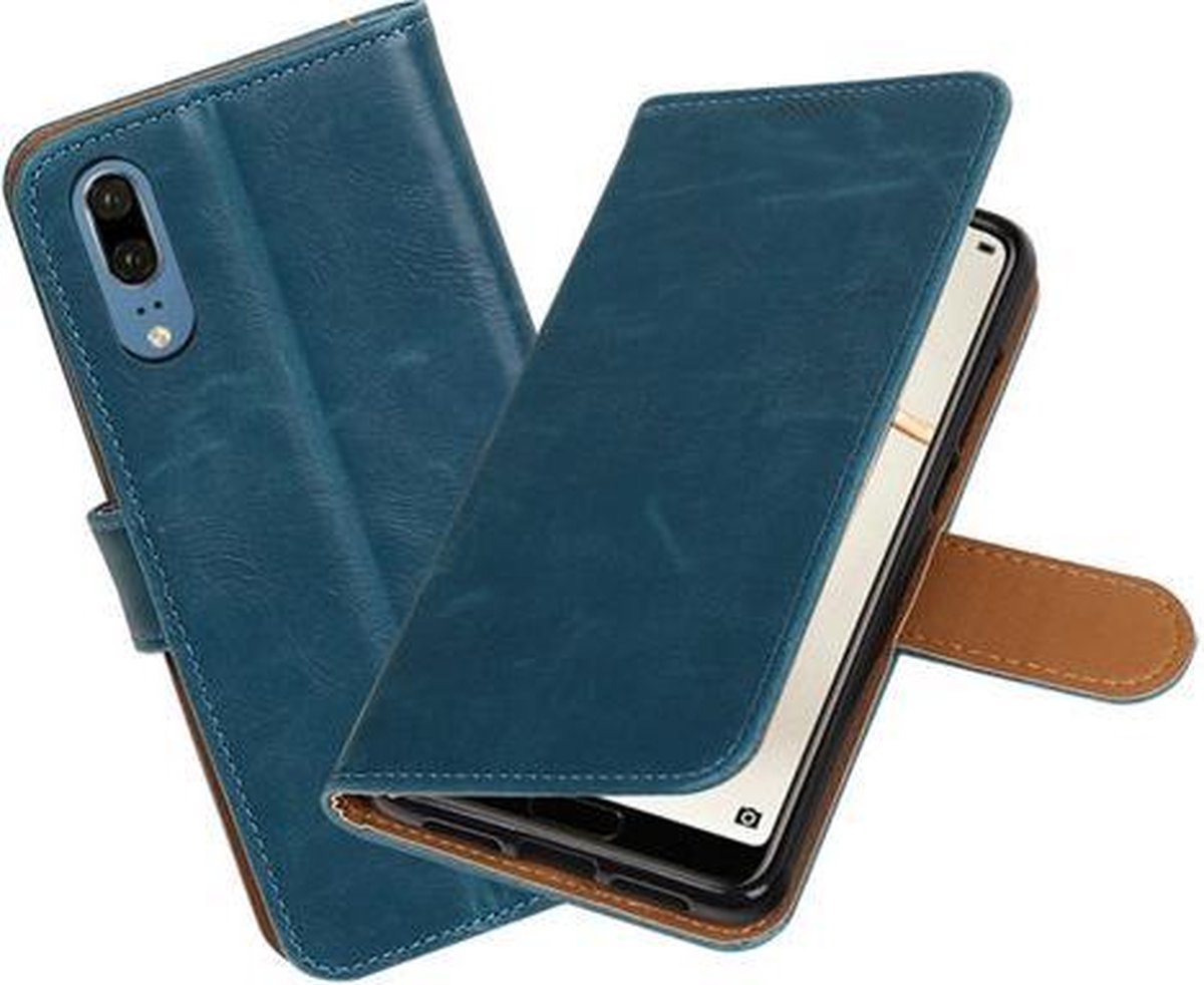 Blauw Pull-Up Wallet Case Hoesje voor Huawei P20