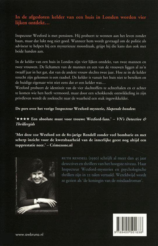 Achterkant boek met tekst en foto van Ruth Rendell.