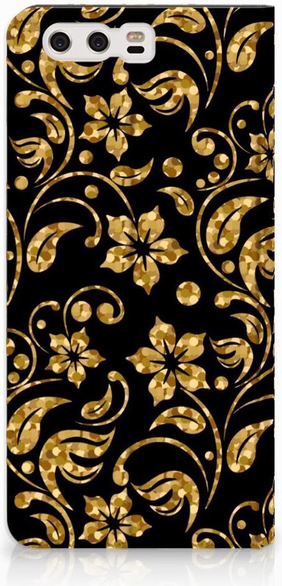 Huawei P10 Plus Smart Cover Gouden Bloemen