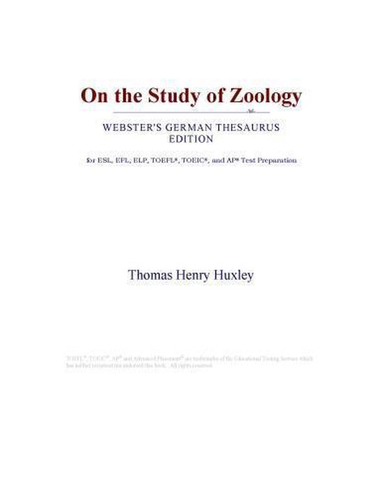 On the Study of Zoology (ster's German Thesaurus Edition) (ebook