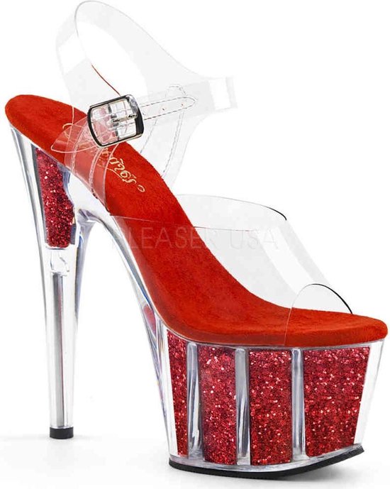 Pleaser - ADORE-708G Sandaal met enkelband, Paaldans schoenen - Paaldans schoenen - 35 Shoes - Rood