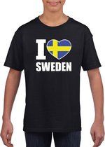 Zwart I love Zweden fan shirt kinderen XL (158-164)