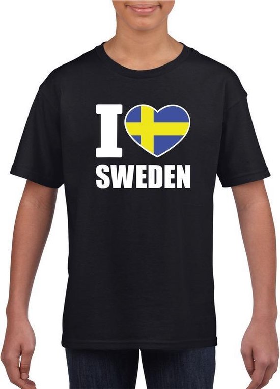 Zwart I love Zweden fan shirt kinderen 158/164