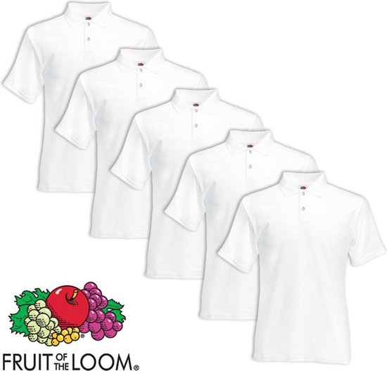 Fruit of the Loom poloshirt heren maat XXL 5 st (wit)