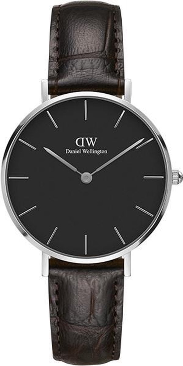Daniel Wellington Petite Silver York Black DW00100182 - Horloge - 32mm - Leer - Bruin