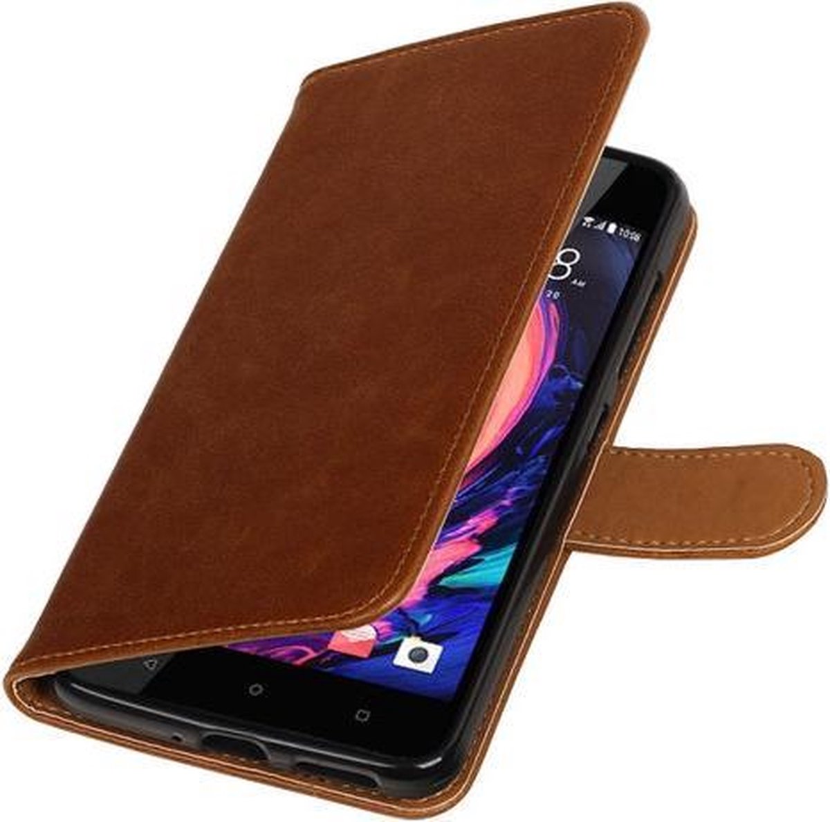 Bruin Pull-Up PU booktype wallet cover hoesje voor HTC Desire 10 Pro