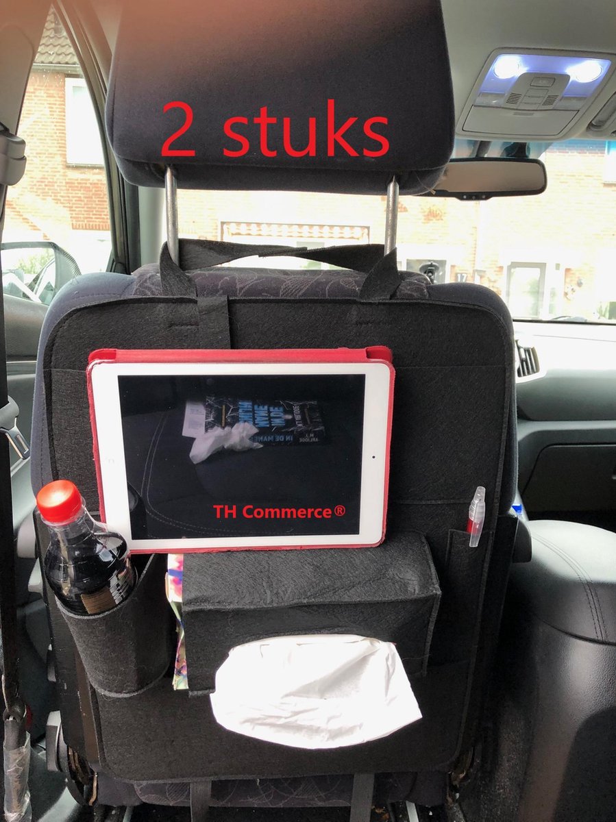 2 stuks kinderen auto stoel organiser – Autostoel opbergzak – met tablet opbergvak en bekerhouder – Auto accessoire voor passagiers – Vilt – zwart nr865 - TH Commerce