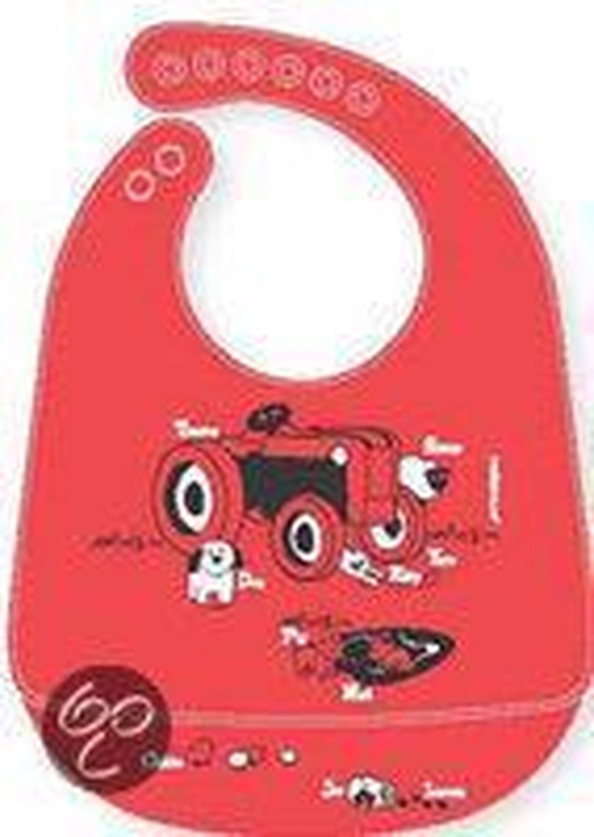 Goedkoopste Modern Twist Farm Buddies Slabbetje met Opvangbakje - Cherry