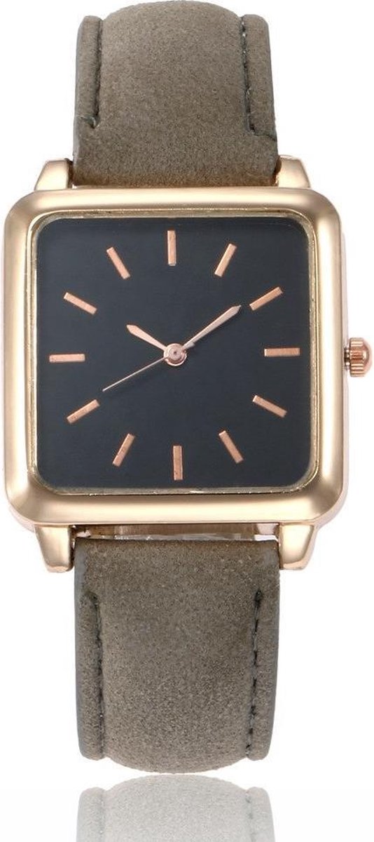 Vesper Black Square Horloge | Grijs | Vierkant | Kunstleer | Ø 30 mm