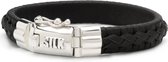 SILK Jewellery - Zilveren Armband - Weave - 742BLK.19 - zwart leer - Maat 19