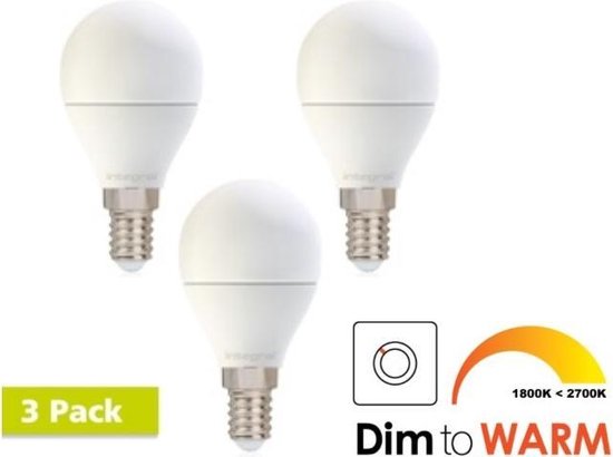 3 Pack - Integral LED E14 kogellamp 6 watt 2700K tot 1800K dimtone