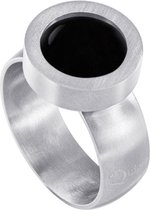 Quiges RVS Schroefsysteem Ring Zilverkleurig Mat 19mm met Verwisselbare Agaat Zwart 12mm Mini Munt