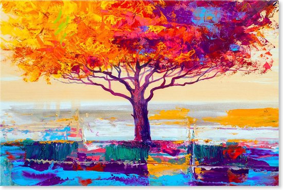 Canvas Schilderij Boom - Kleurrijk - Levensboom