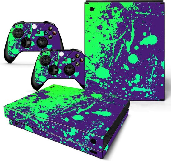 Verfspetters Paars met Groen Xbox One X Console Skins Stickers