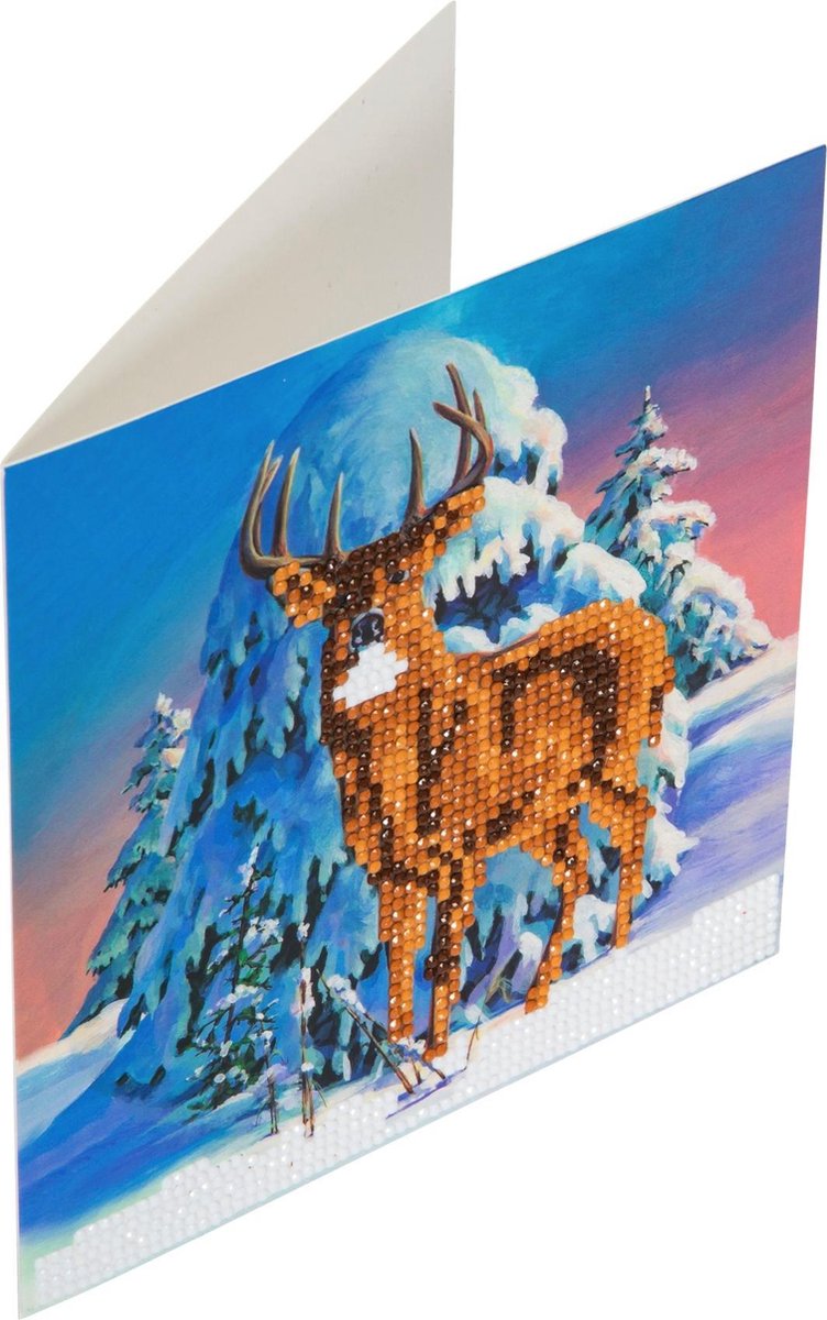 Craft Buddy Diamond Painting Crystal Card Kit - Winter stag - 18x18 cm — afbeelding 2