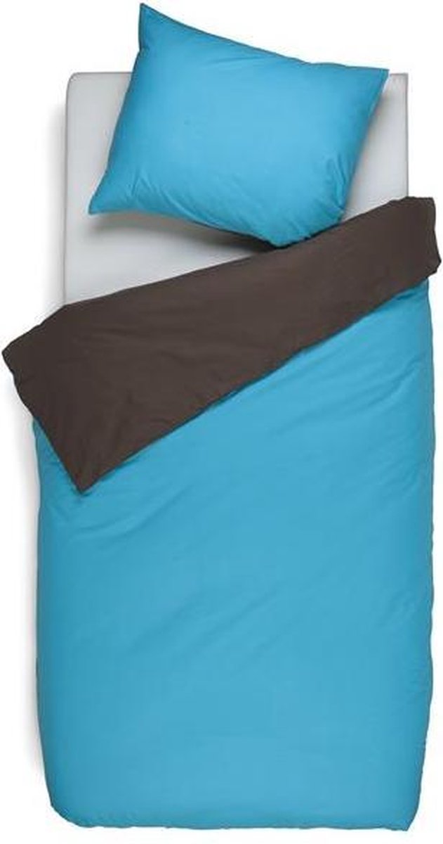 Snoozing Two Tone - Flanel - Dekbedovertrek - Eenpersoons - 140x200/220 cm + 1 kussensloop 60x70 cm - Turquoise/Bruin