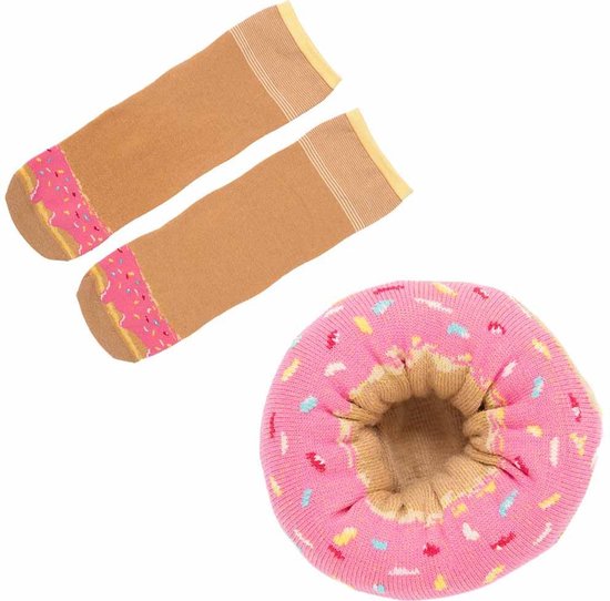 Donut sokken | sokken in de vorm van een Donut | Berry sprinkles / bessen met regenboog sprinkles