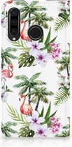 Huawei P30 Lite Standcase Hoesje Design Flamingo Palms