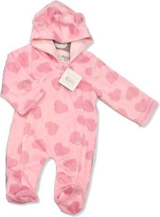 Pyjama met hoedje "hartjes" roze - 3-6maanden