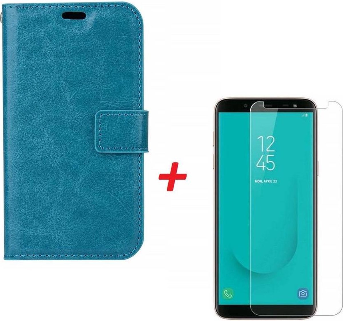 Samsung Galaxy A9 2018 Portemonnee hoesje Turquise met Tempered Glas Screen protector