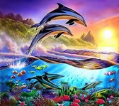 Diamond painting - Dolfijnen bij zonsondergang - 40x30cm